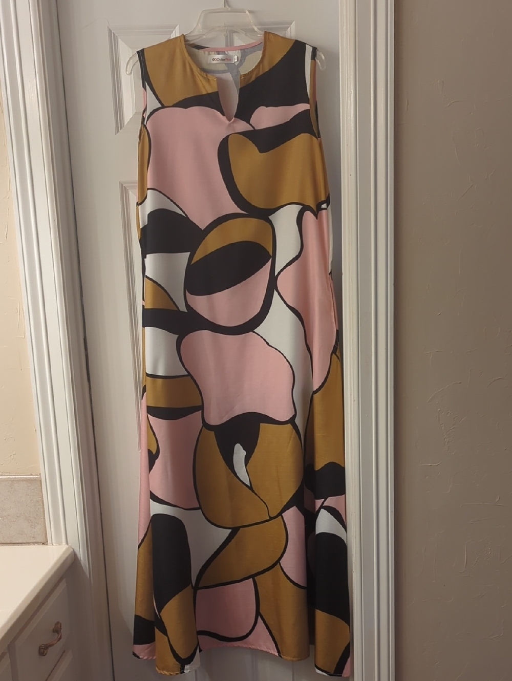 Sleeveless Abstract Print Maxi Dress - Pink & Mustard